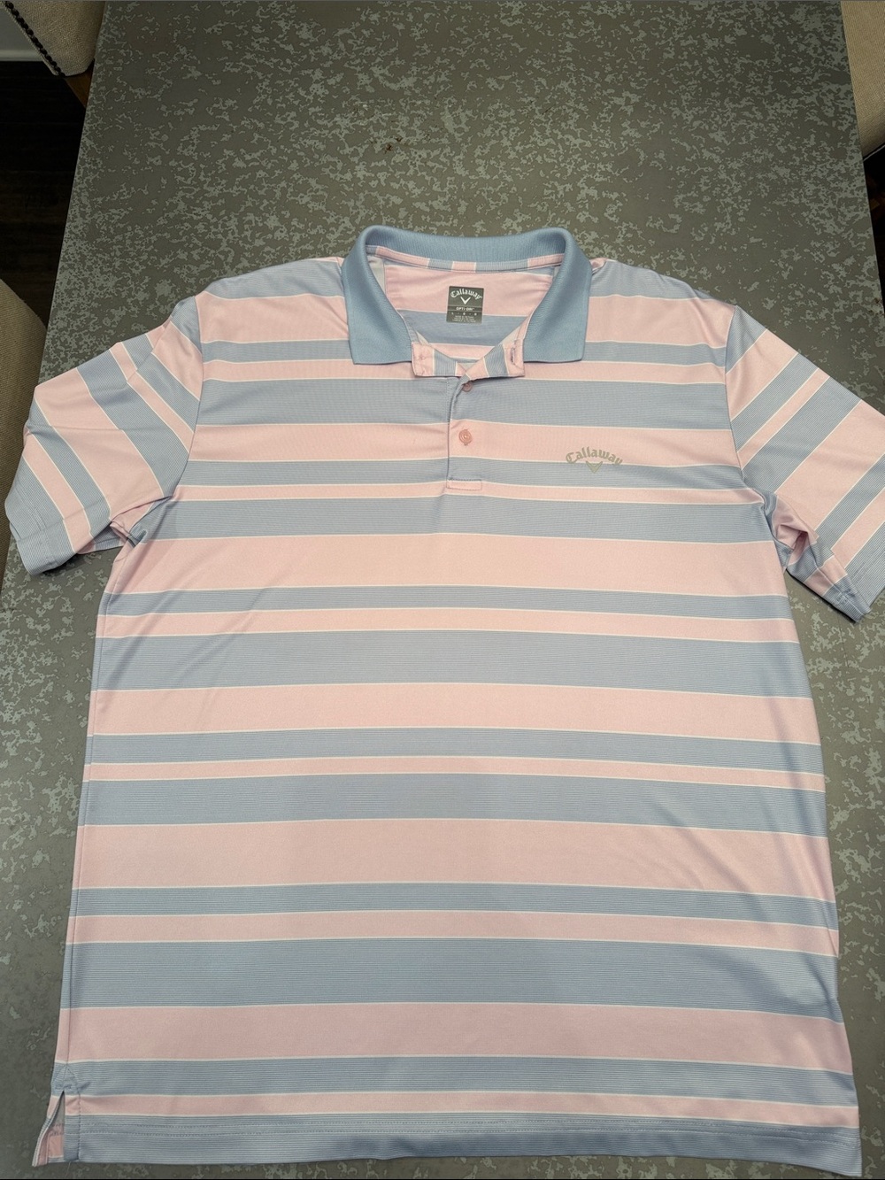 Callaway Pink and Light Blue Striped Performance Polo